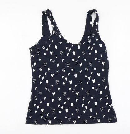 Primark Womens Blue Geometric Cotton Basic Polo Size XS Round Neck