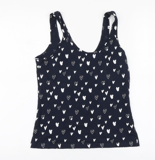 Primark Womens Blue Geometric Cotton Basic Polo Size XS Round Neck