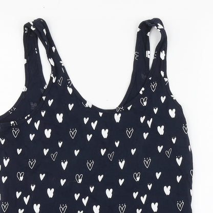 Primark Womens Blue Geometric Cotton Basic Polo Size XS Round Neck