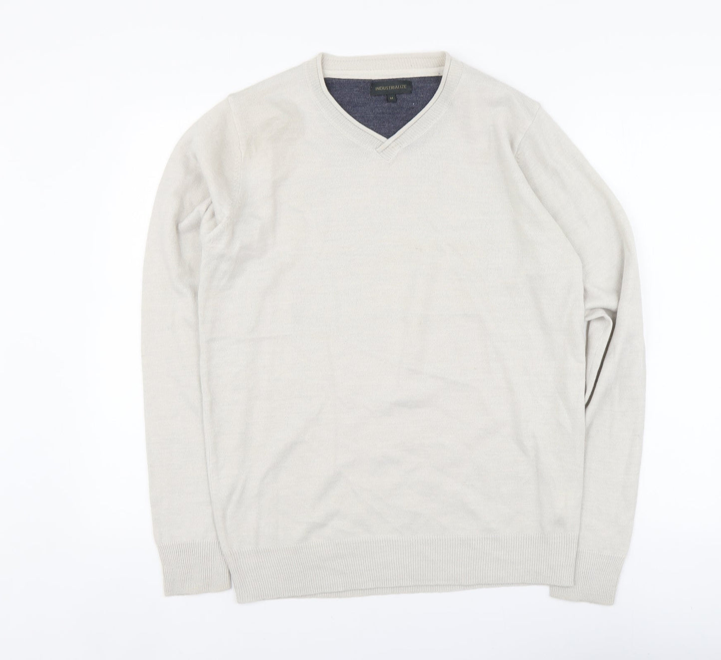 Industralize Mens Beige V-Neck Acrylic Henley Jumper Size M