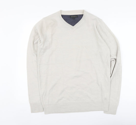 Industralize Mens Beige V-Neck Acrylic Henley Jumper Size M