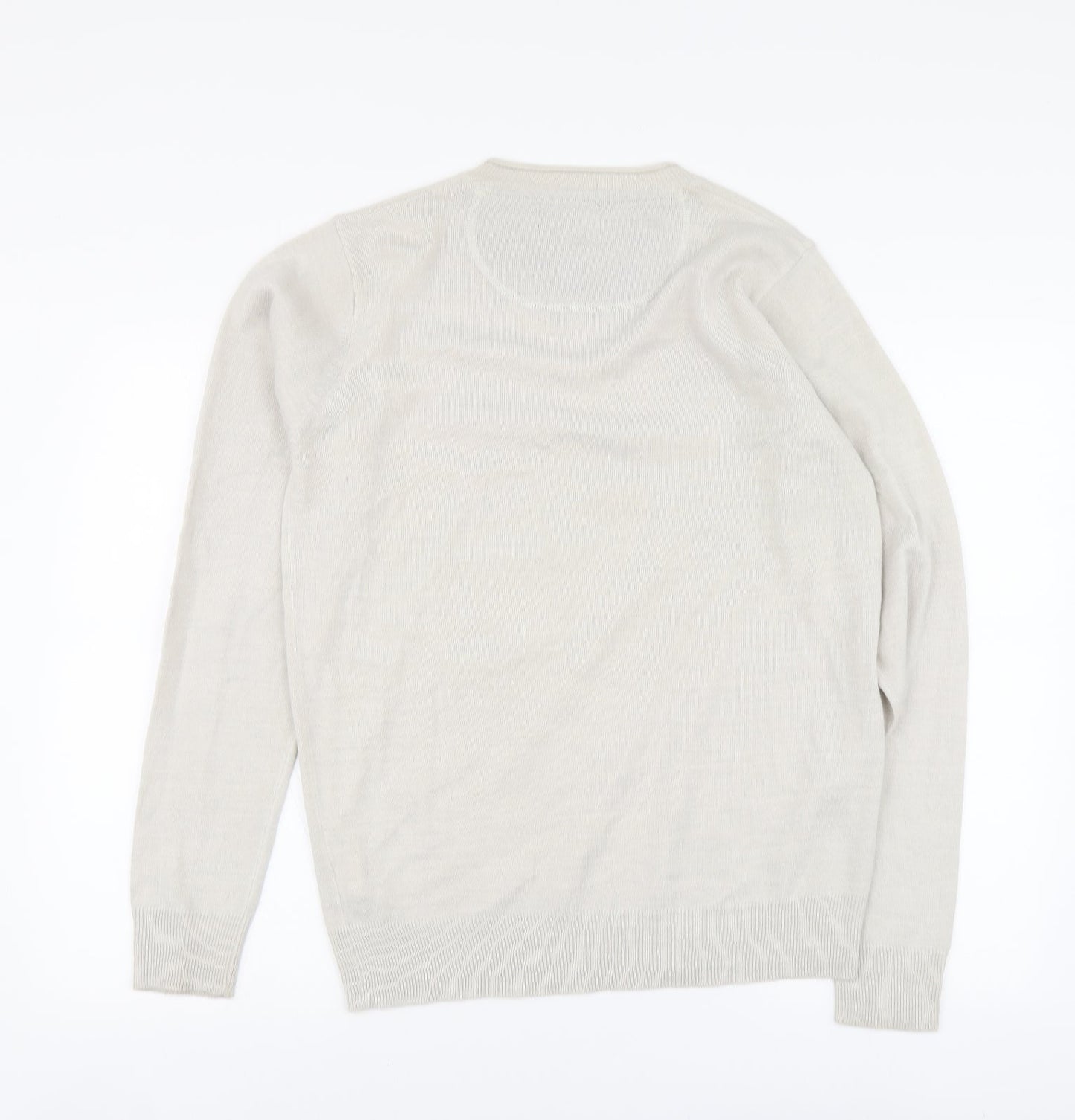 Industralize Mens Beige V-Neck Acrylic Henley Jumper Size M