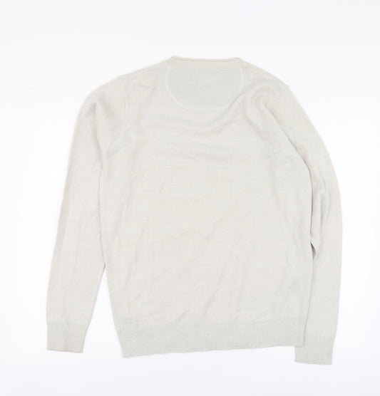 Industralize Mens Beige V-Neck Acrylic Henley Jumper Size M