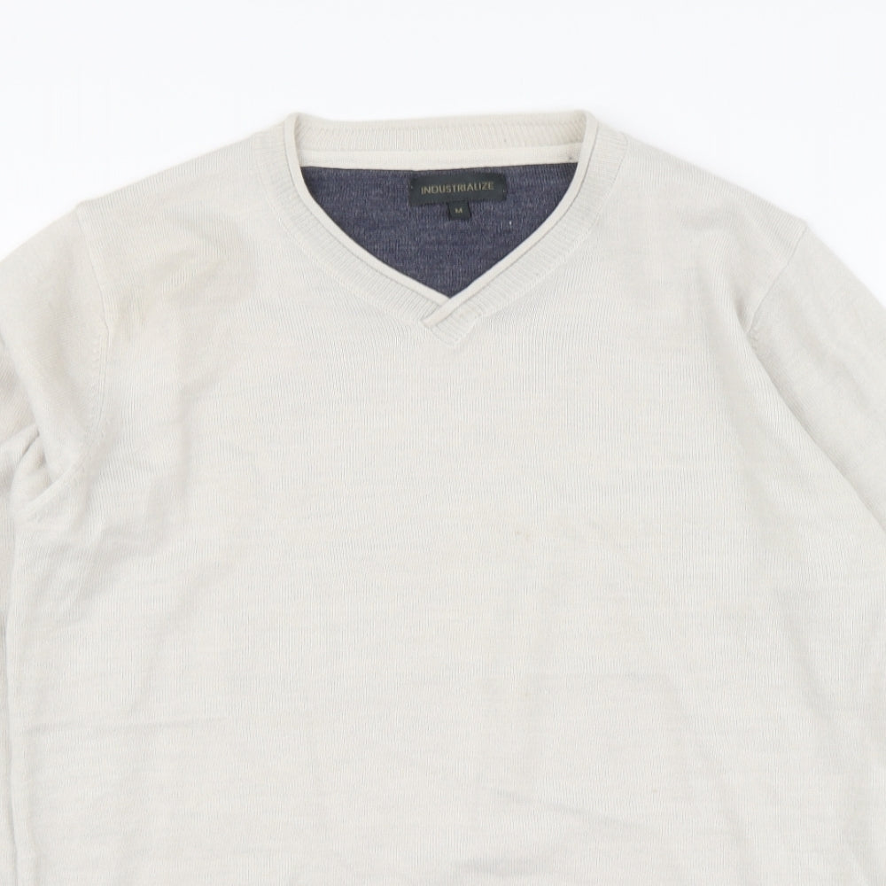 Industralize Mens Beige V-Neck Acrylic Henley Jumper Size M