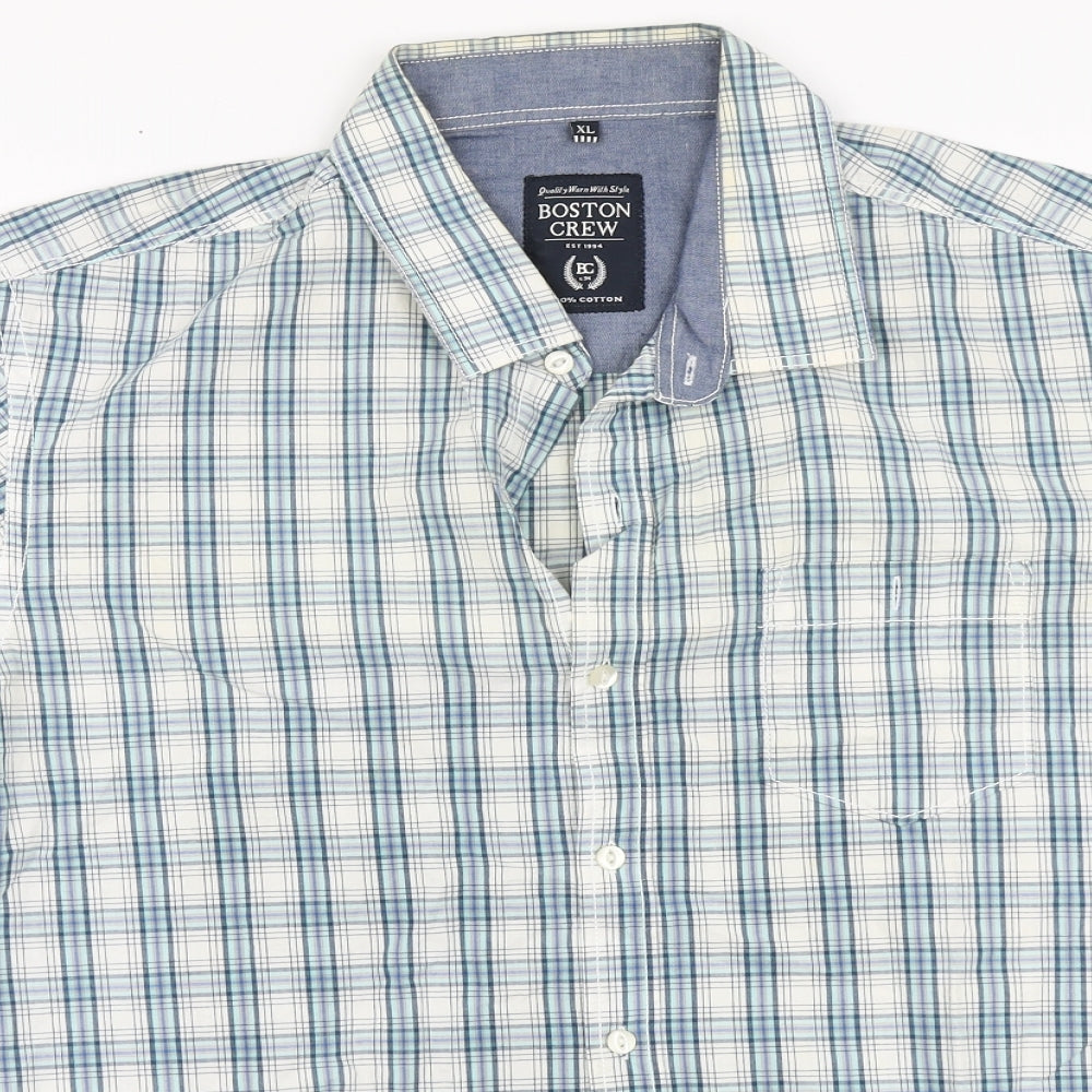 Mens UK Size XL Boston Crew Blue  Button-Up Short Sleeve Casual Shirt