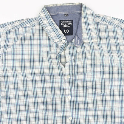Mens UK Size XL Boston Crew Blue  Button-Up Short Sleeve Casual Shirt