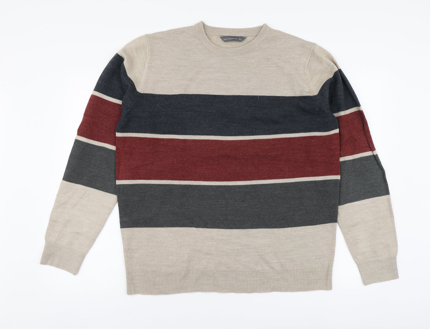 Cedar Wood State Mens Multicoloured Round Neck Striped Acrylic Pullover Jumper Size XL