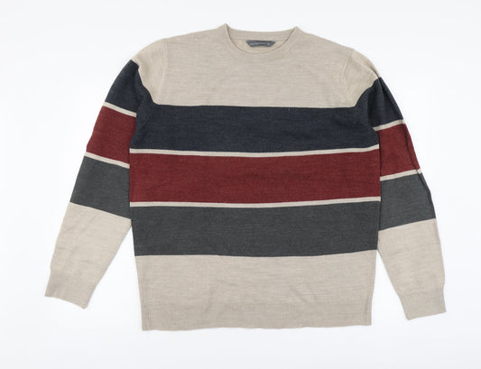 Cedar Wood State Mens Multicoloured Round Neck Striped Acrylic Pullover Jumper Size XL
