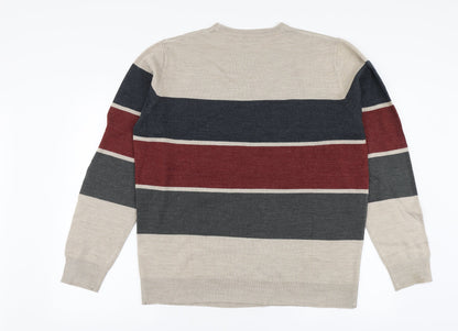 Cedar Wood State Mens Multicoloured Round Neck Striped Acrylic Pullover Jumper Size XL