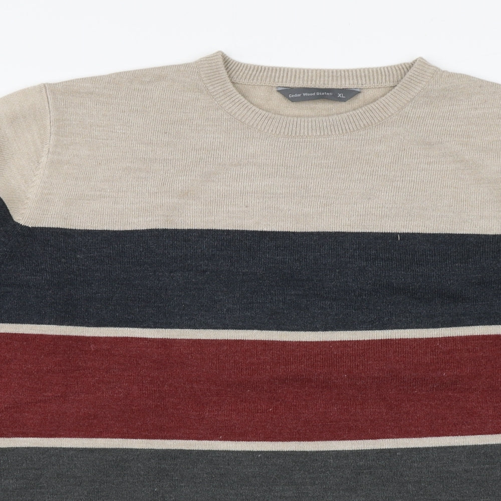 Cedar Wood State Mens Multicoloured Round Neck Striped Acrylic Pullover Jumper Size XL