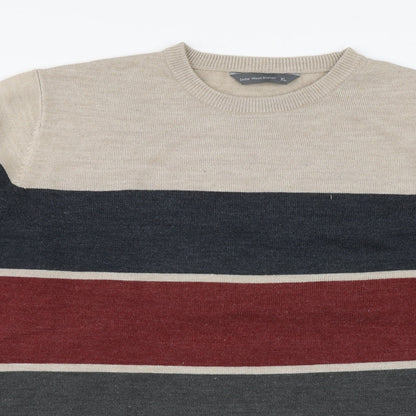 Cedar Wood State Mens Multicoloured Round Neck Striped Acrylic Pullover Jumper Size XL