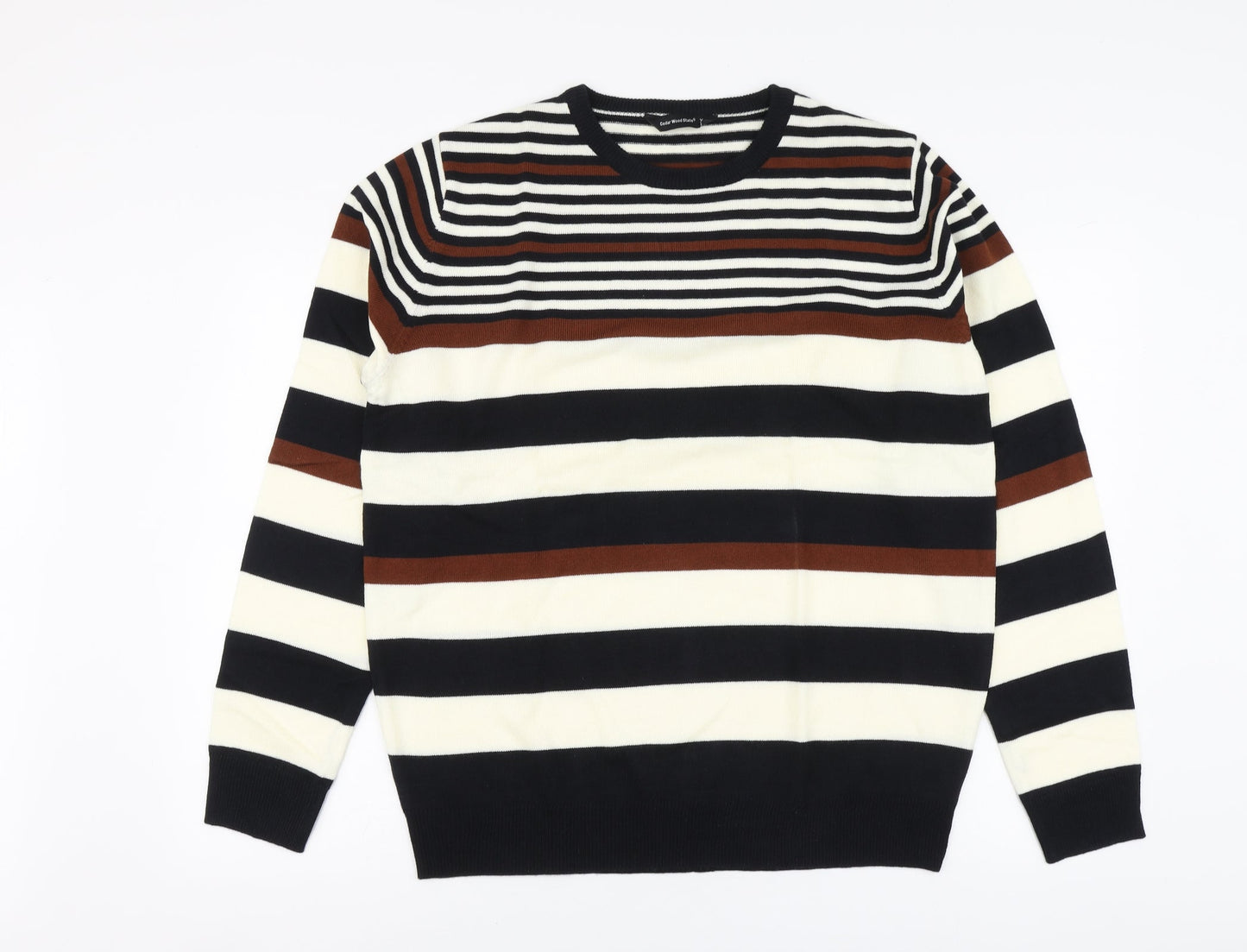 Cedr wood state Mens Multicoloured Round Neck Striped Acrylic Pullover Jumper Size XL