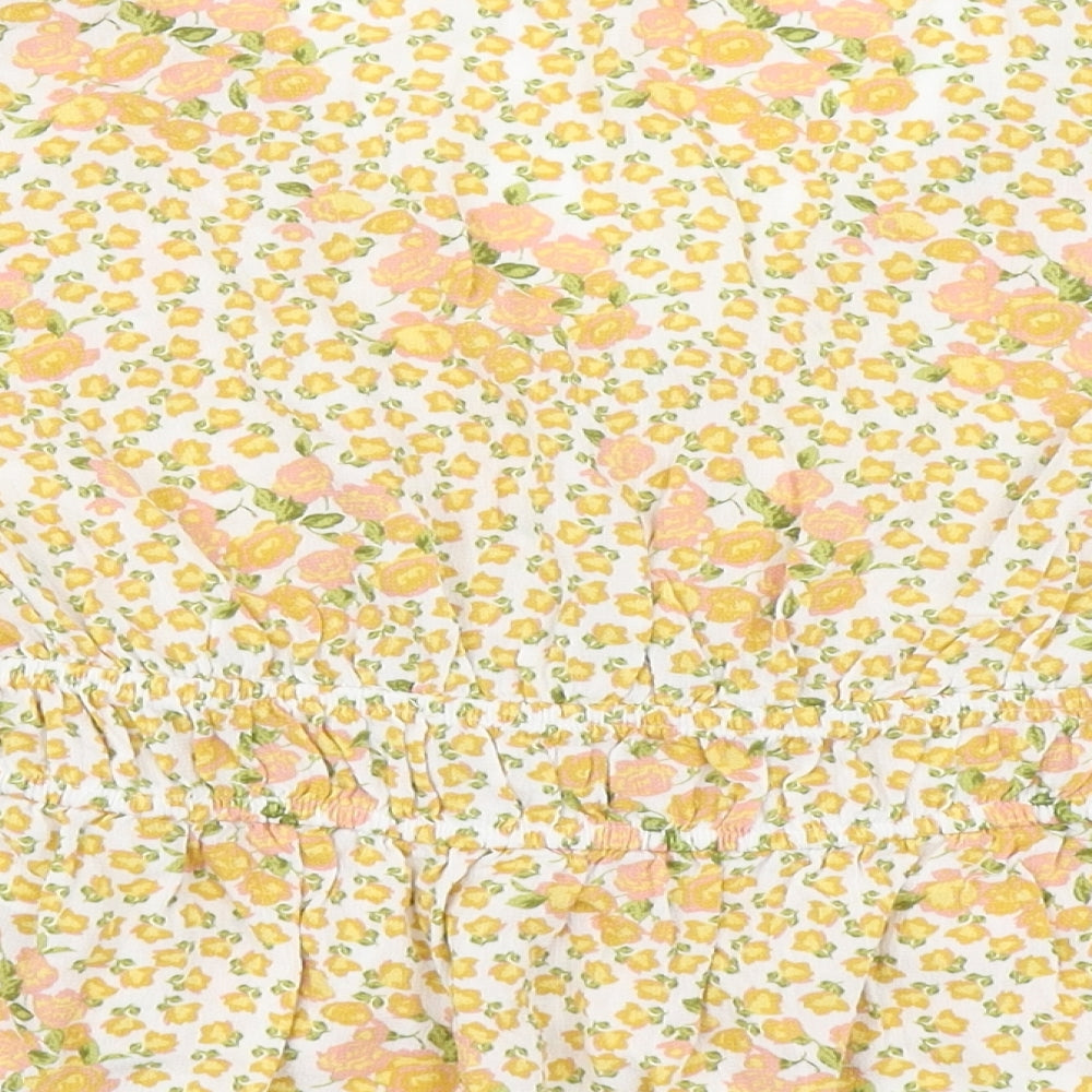 Primark Womens Yellow Floral Viscose Basic Blouse Size 12 V-Neck