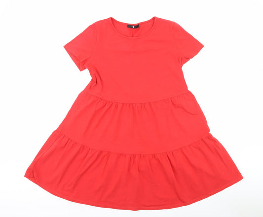 Very Womens Red Cotton A-Line Size 10 Round Neck