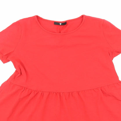 Very Womens Red Cotton A-Line Size 10 Round Neck