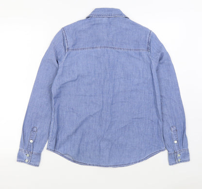 FOREVER 21 Womens Blue 100% Cotton Basic Button-Up Size S Collared