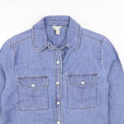 FOREVER 21 Womens Blue 100% Cotton Basic Button-Up Size S Collared