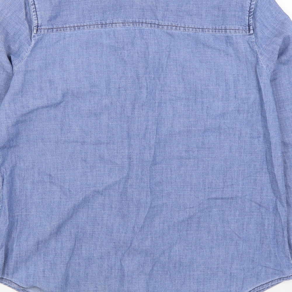 FOREVER 21 Womens Blue 100% Cotton Basic Button-Up Size S Collared