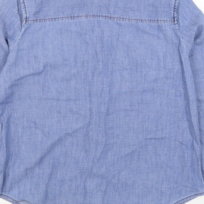 FOREVER 21 Womens Blue 100% Cotton Basic Button-Up Size S Collared