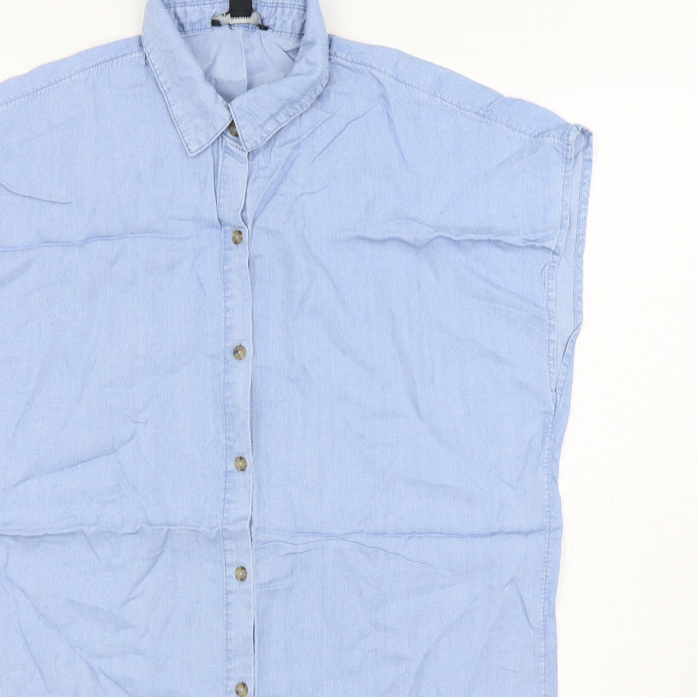 Forever 21 Womens Blue Lyocell Basic Button-Up Size S Collared