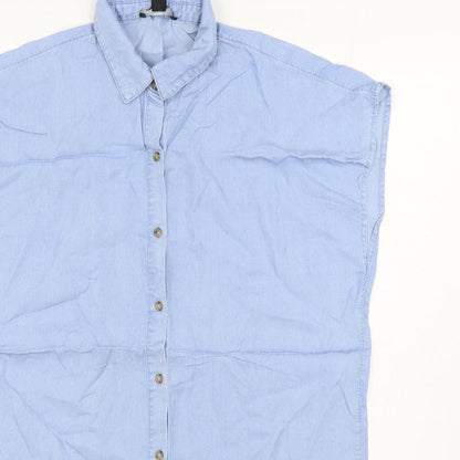 Forever 21 Womens Blue Lyocell Basic Button-Up Size S Collared