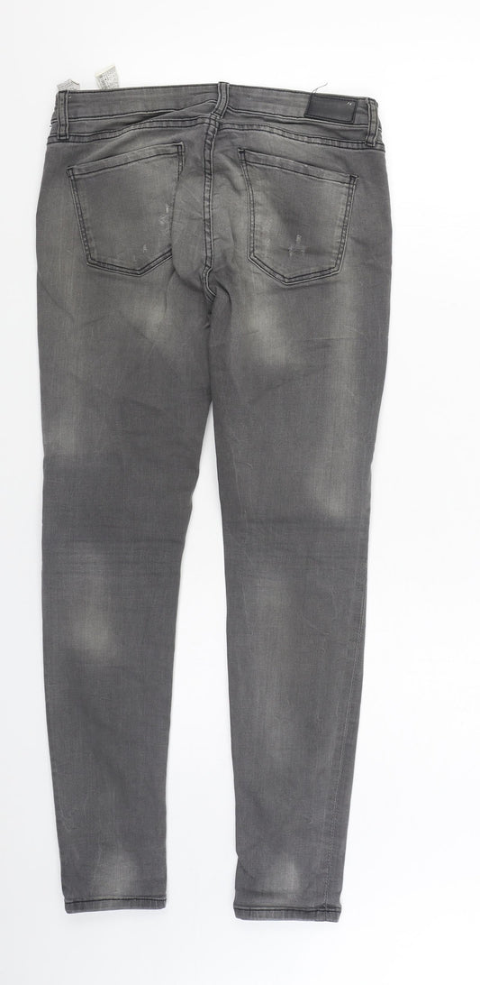 Zara Womens Grey Cotton Skinny Jeans Size 10 L30 in Slim Zip