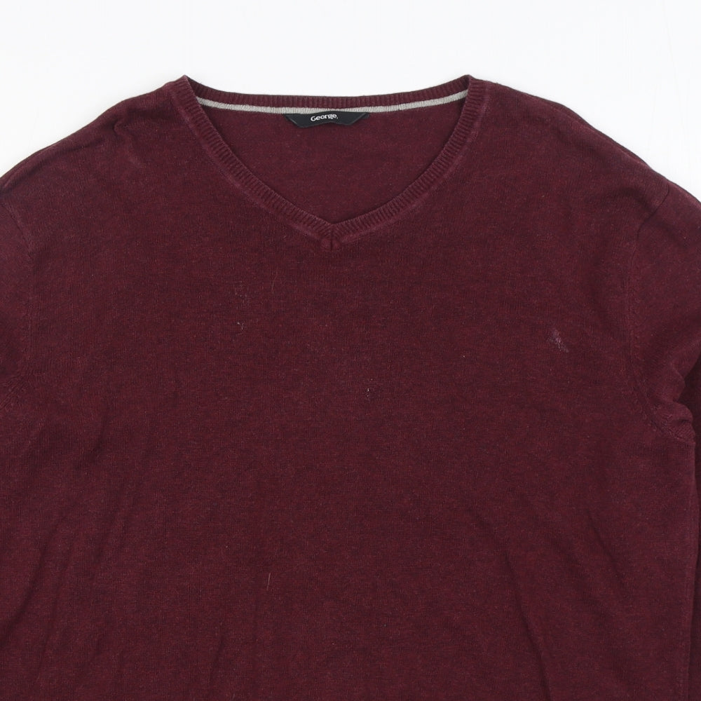 George Mens Red V-Neck Cotton Pullover Jumper Size M