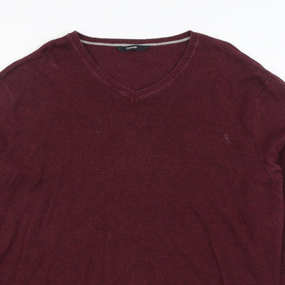George Mens Red V-Neck Cotton Pullover Jumper Size M