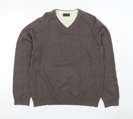 Burton Mens Grey V-Neck Cotton Pullover Jumper Size L