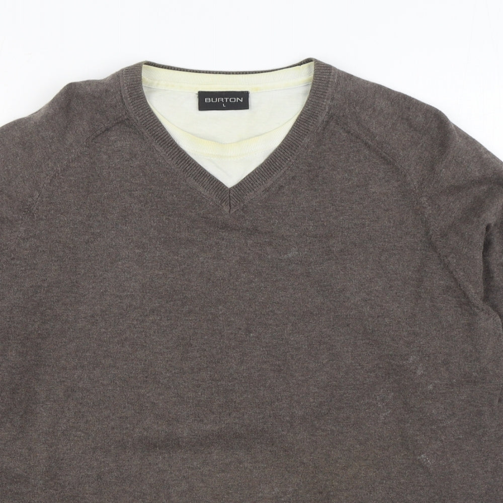 Burton Mens Grey V-Neck Cotton Pullover Jumper Size L