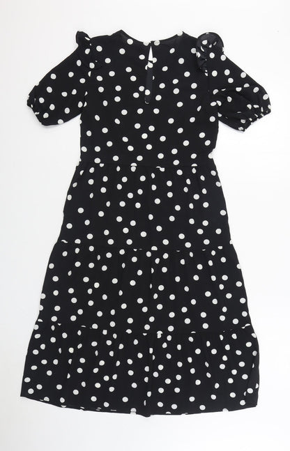 H&M Womens Black Polka Dot Polyester A-Line Size 2XS V-Neck Pullover