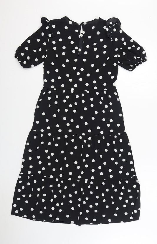 H&M Womens Black Polka Dot Polyester A-Line Size 2XS V-Neck Pullover