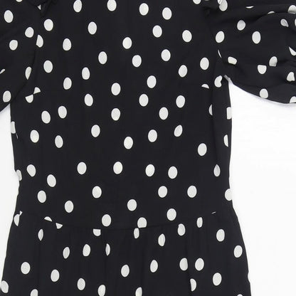 H&M Womens Black Polka Dot Polyester A-Line Size 2XS V-Neck Pullover