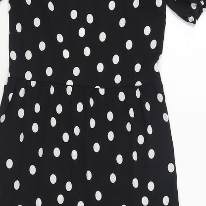 H&M Womens Black Polka Dot Polyester A-Line Size 2XS V-Neck Pullover