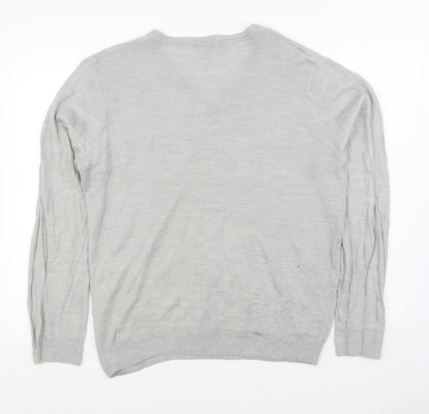 F&F Mens Grey V-Neck Acrylic Pullover Jumper Size L