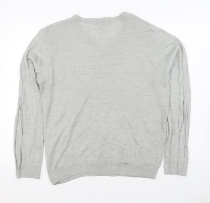F&F Mens Grey V-Neck Acrylic Pullover Jumper Size L