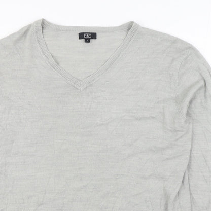 F&F Mens Grey V-Neck Acrylic Pullover Jumper Size L