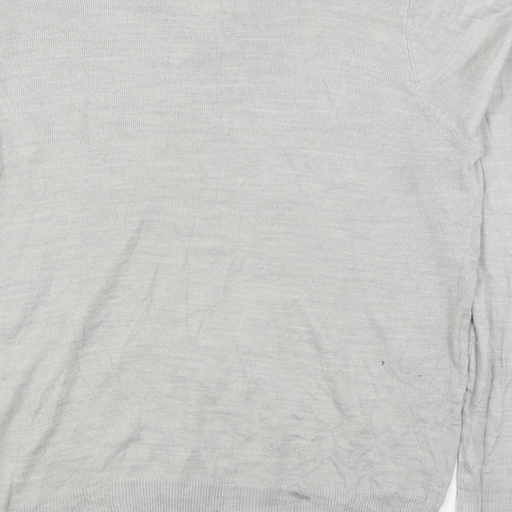 F&F Mens Grey V-Neck Acrylic Pullover Jumper Size L