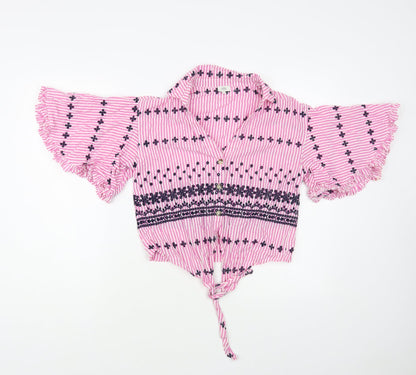 Womens UK Size 8 River Island Pink Cropped Button-Up