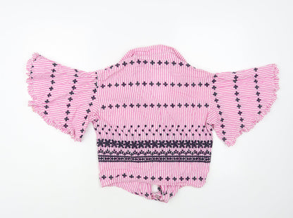 Womens UK Size 8 River Island Pink Cropped Button-Up