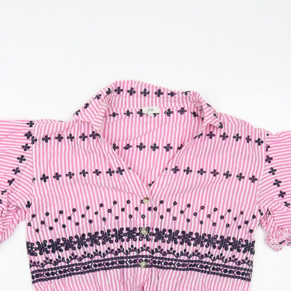 Womens UK Size 8 River Island Pink Cropped Button-Up