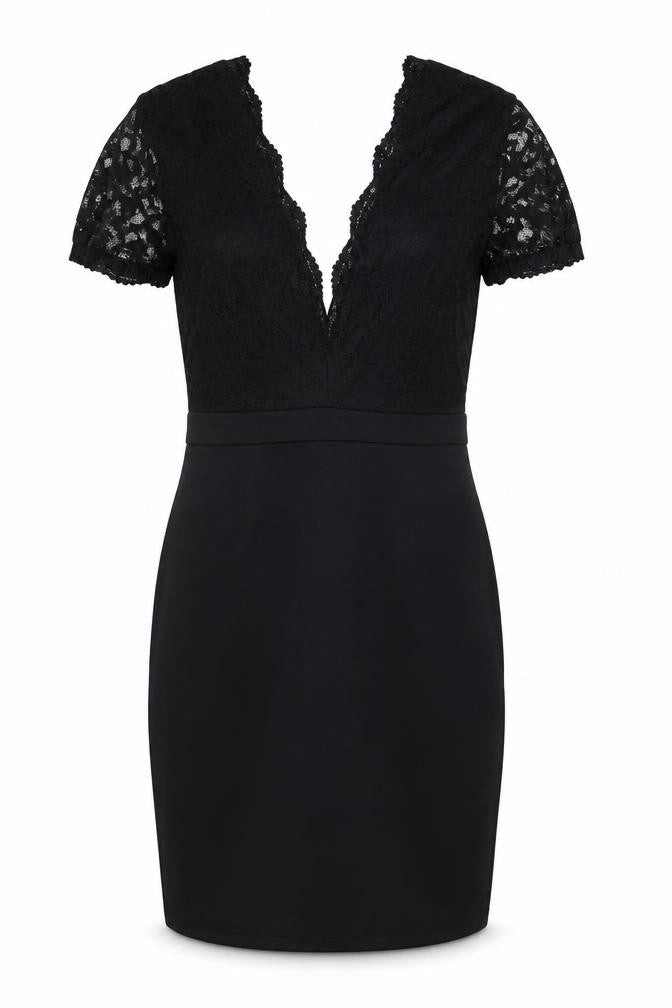 Missguided Womens Black Polyester Bodycon Size 8 V-Neck Zip - Lace Detail