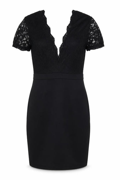 Missguided Womens Black Polyester Bodycon Size 8 V-Neck Zip - Lace Detail