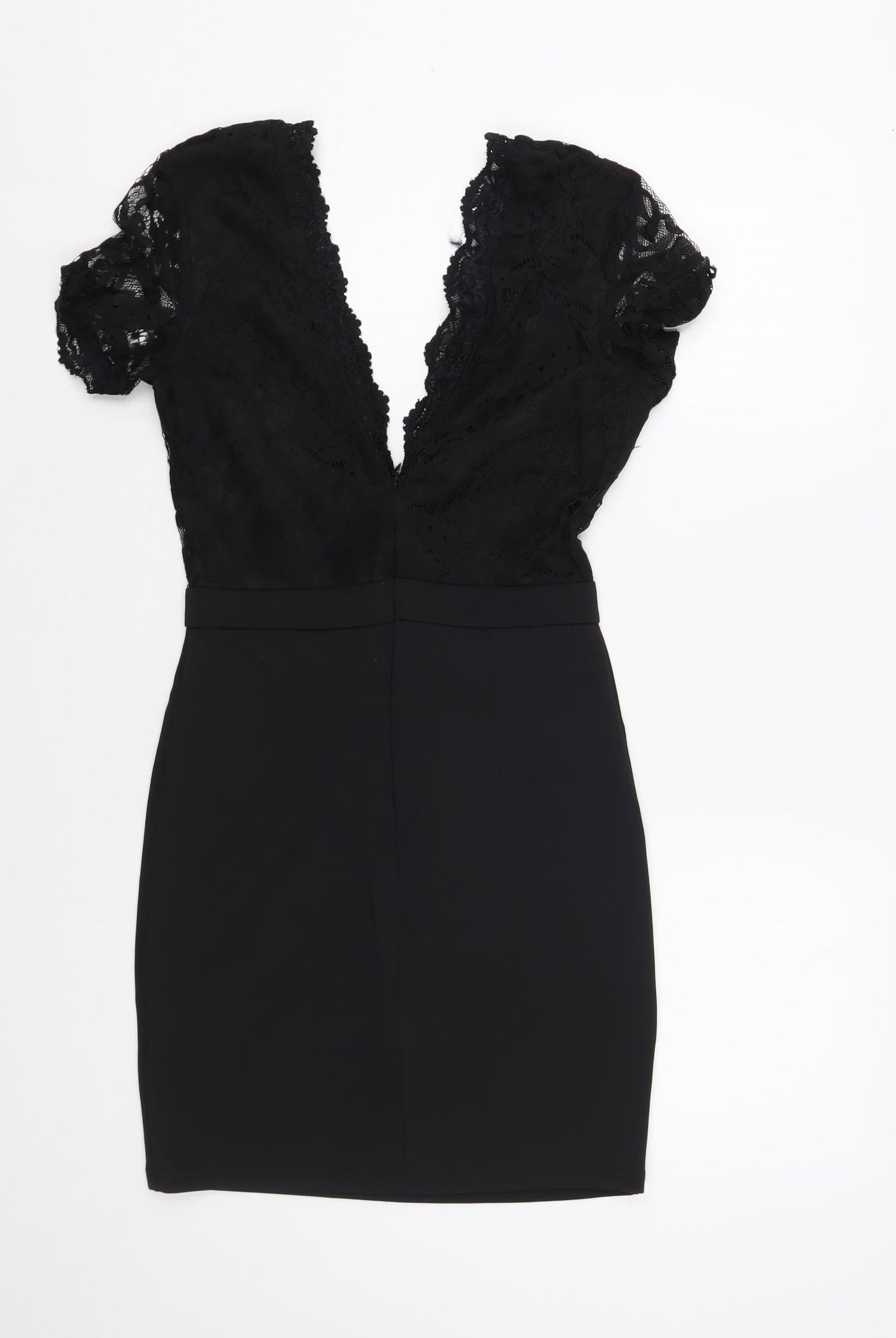 Missguided Womens Black Polyester Bodycon Size 8 V-Neck Zip - Lace Detail