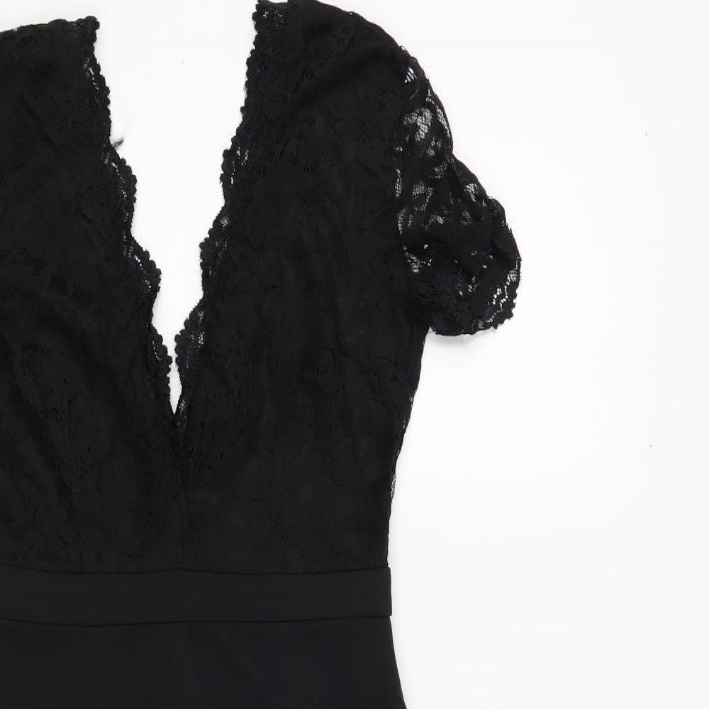 Missguided Womens Black Polyester Bodycon Size 8 V-Neck Zip - Lace Detail