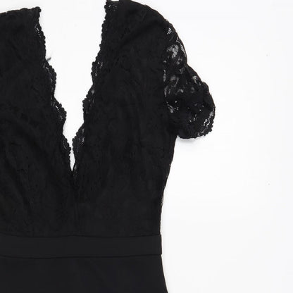 Missguided Womens Black Polyester Bodycon Size 8 V-Neck Zip - Lace Detail