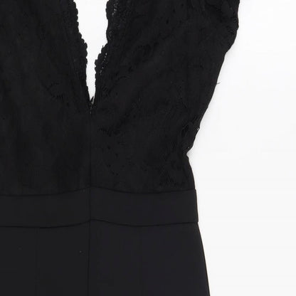 Missguided Womens Black Polyester Bodycon Size 8 V-Neck Zip - Lace Detail