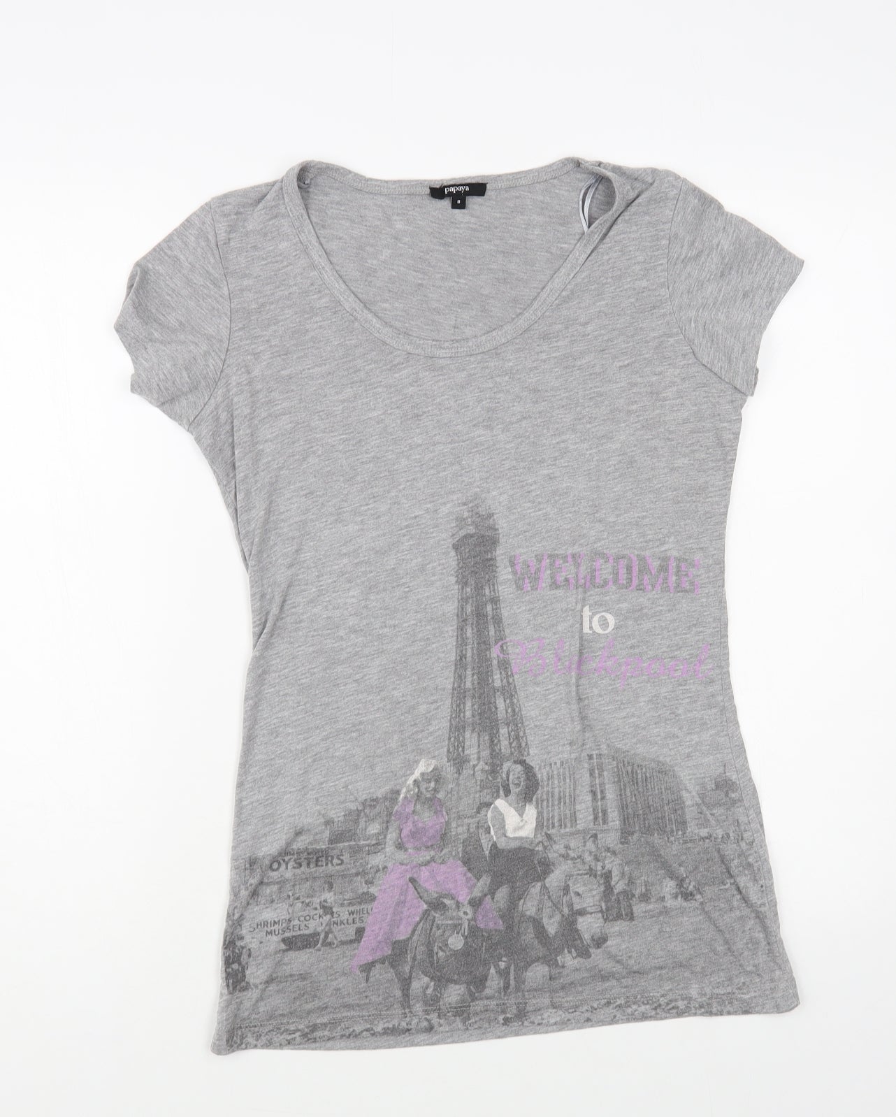 Papaya Womens Grey Polyester Basic T-Shirt Size 8 Scoop Neck - Blackpool