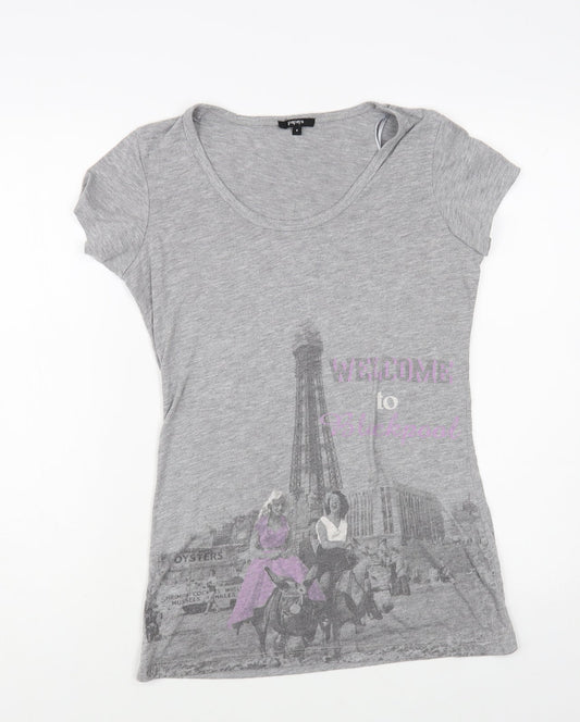 Papaya Womens Grey Polyester Basic T-Shirt Size 8 Scoop Neck - Blackpool