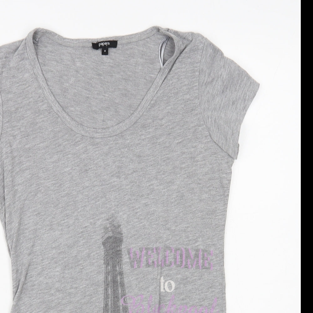 Papaya Womens Grey Polyester Basic T-Shirt Size 8 Scoop Neck - Blackpool